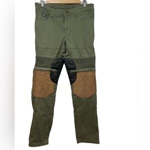 Fuel Motorcycle Green Pants with Black and suede patches Size 34